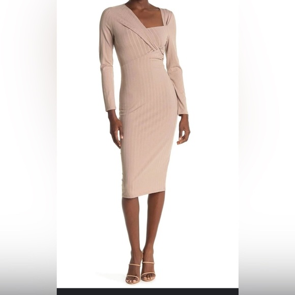 Astr The Label Twist Front Long Sleeve Midi - Oatmeal Small at Nordstrom Rack - Picture 1 of 12